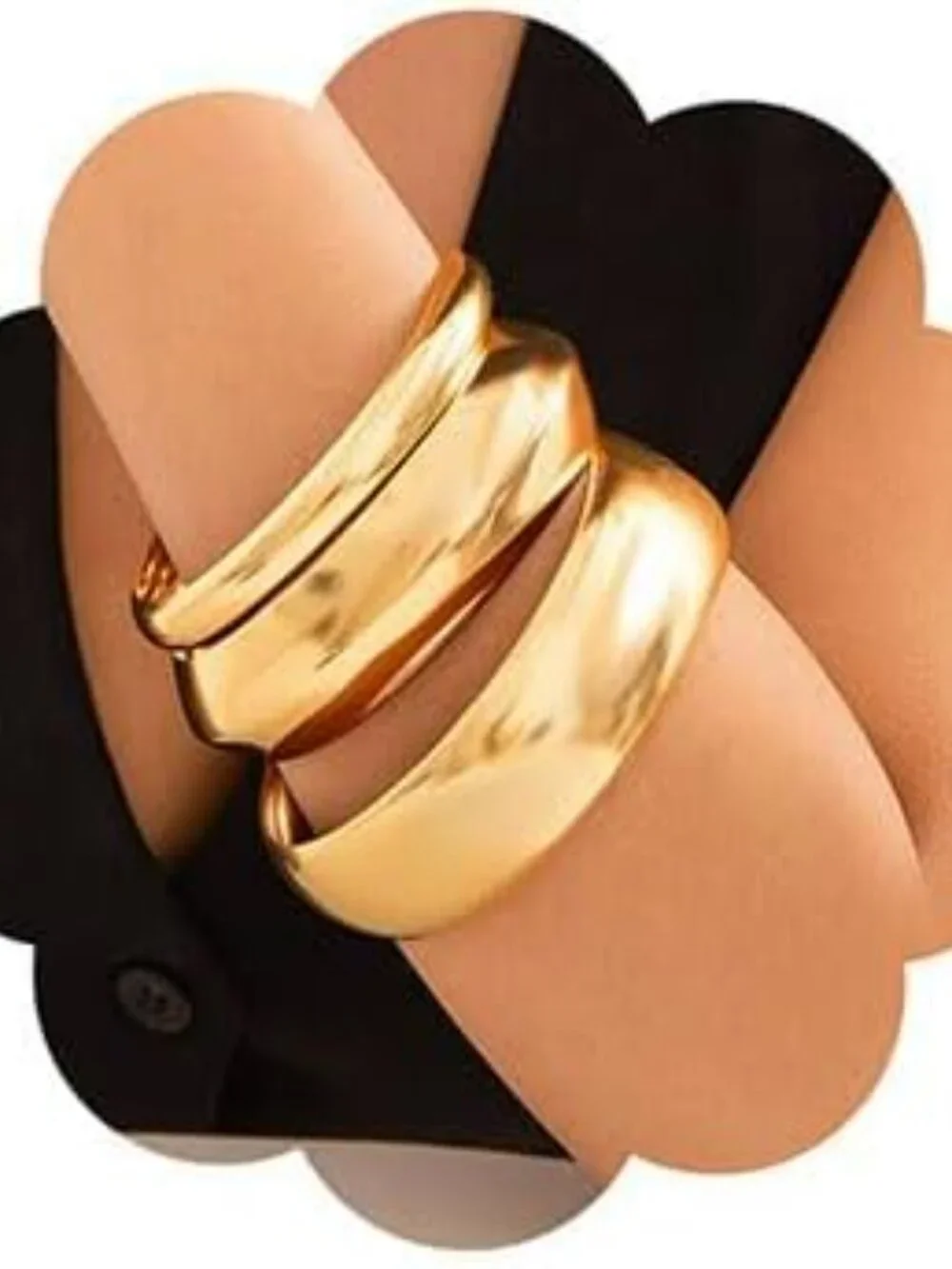 3 Chunky Gold Bangle Bracelets Trendy Wide Chunky Cuff Bracelets Hammered - Picture 2 of 5